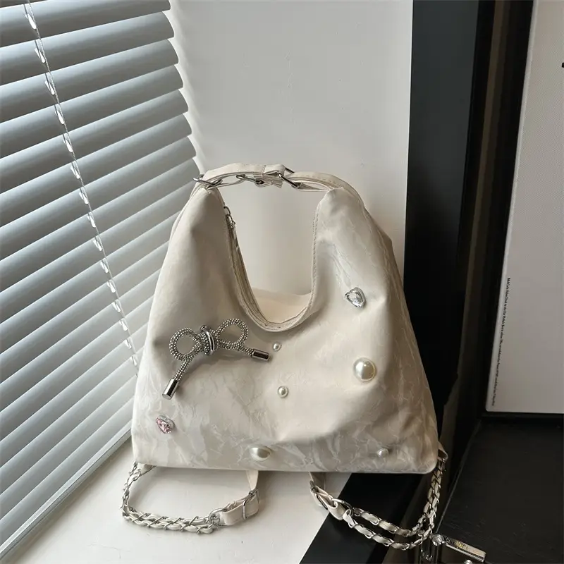 Black Pearl Embellished Crossbody Backpack for Women