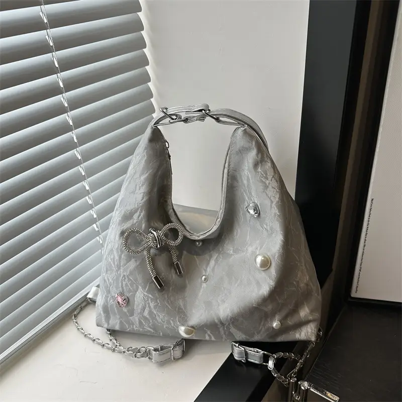 Black Pearl Embellished Crossbody Backpack for Women