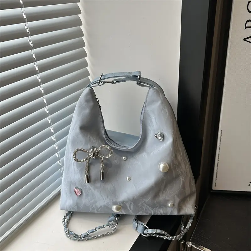 Black Pearl Embellished Crossbody Backpack for Women