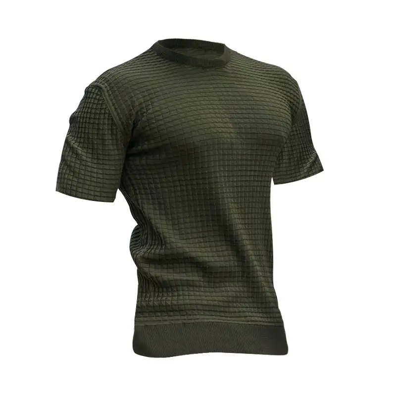 Men Green Checkered Round Neck T-Shirt Small — feature 4