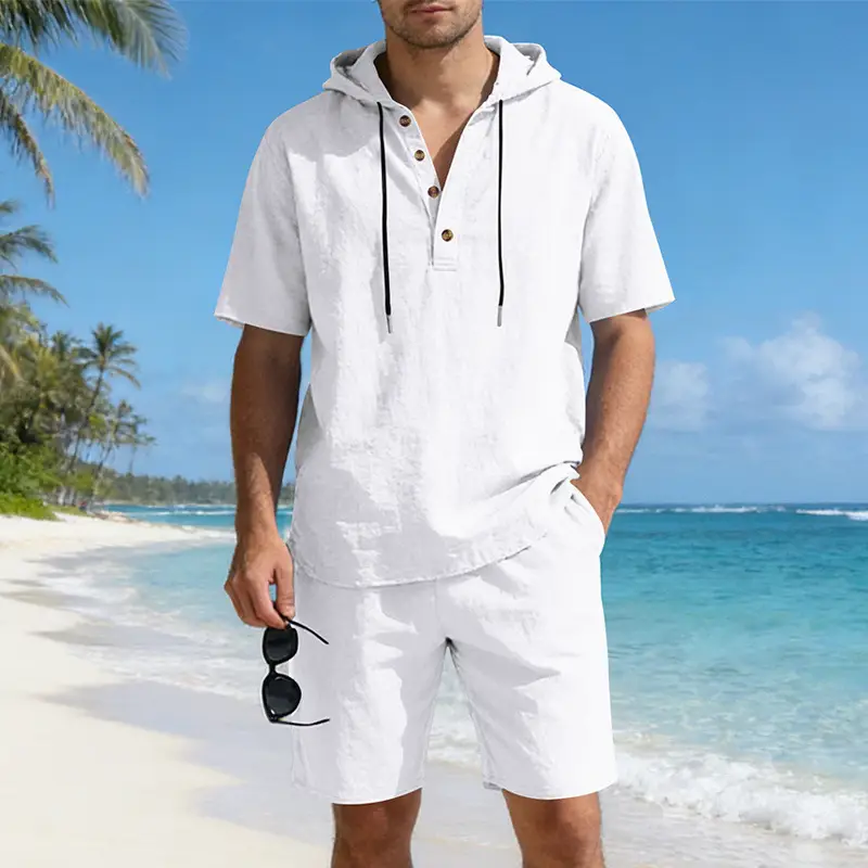 Men Grey Short Sleeve Hoodie Shorts Set Summer - Image 7