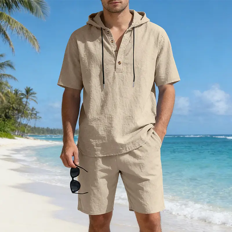 Men Grey Short Sleeve Hoodie Shorts Set Summer - Image 8