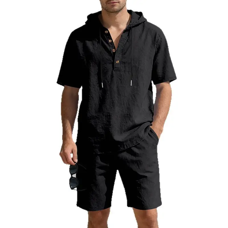 Men Grey Short Sleeve Hoodie Shorts Set Summer - Image 10