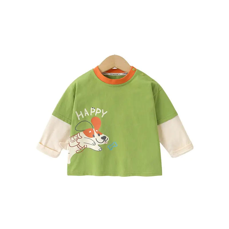 Baby Long Sleeve T-Shirt Green with Dog Print - Image 7