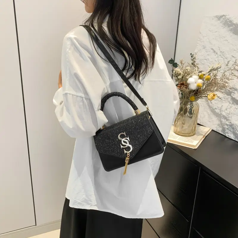 Black S-Logo Shoulder Bag for Women 2024 Spring Summer - Image 7