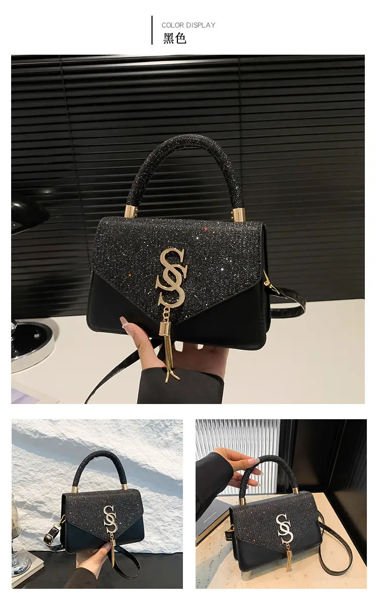 Black S-Logo Shoulder Bag for Women 2024 Spring Summer — feature 11
