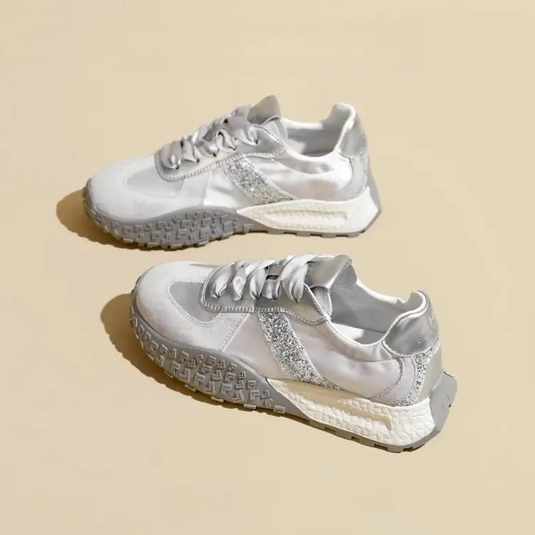 Women Silver Casual Sneakers with Thick Sole 2024 - Image 6