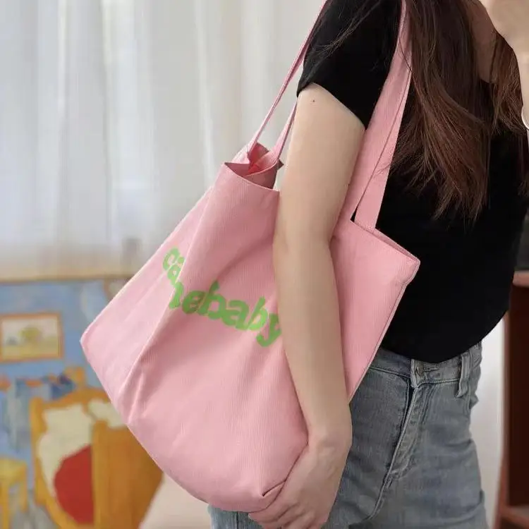 Korean Alphabet Canvas Shoulder Bag Large Capacity — feature 1