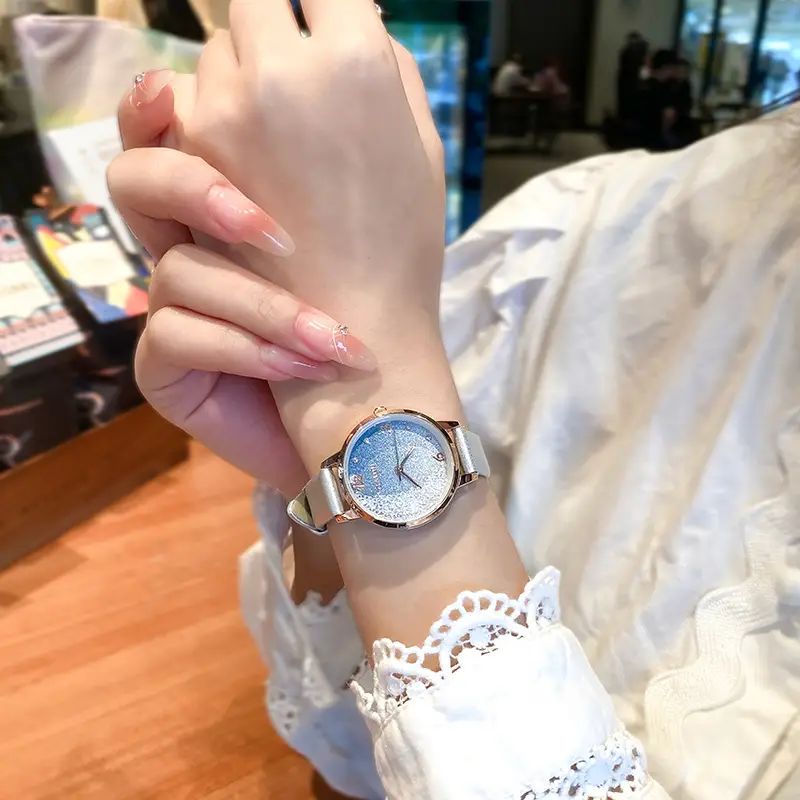 Women's Light Blue Quartz Wrist Watch with Stars Sky Design