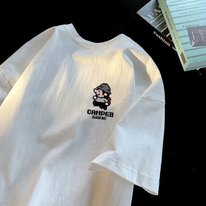 100% Pure Cotton American Style Loose White T-shirt Women Commuter Loose Casual Short-sleeved Ins All-match Sport Couple Top