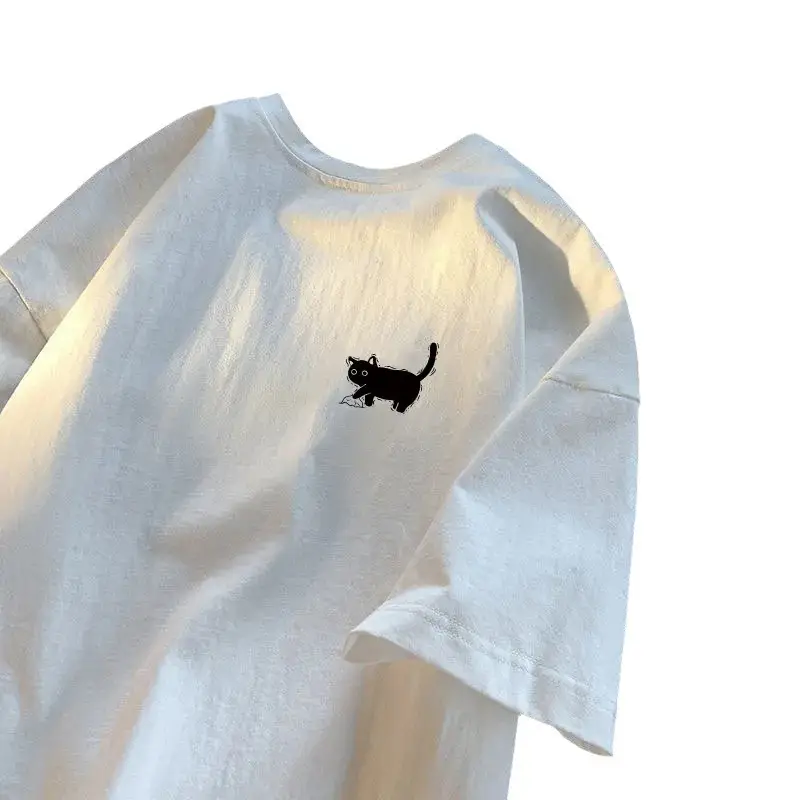 100% Pure Cotton American Style Loose White T-shirt Women Commuter Loose Casual Short-sleeved Ins All-match Sport Couple Top