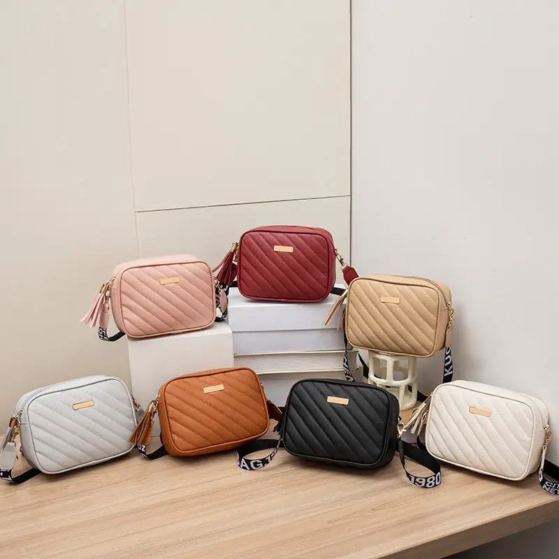 Women's Red Quilted Crossbody Bag with Letter Strap - Image 8