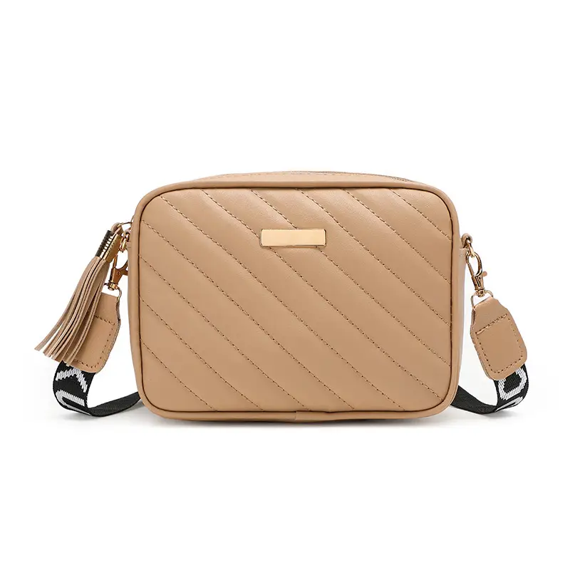 Women's Red Quilted Crossbody Bag with Letter Strap - Image 12