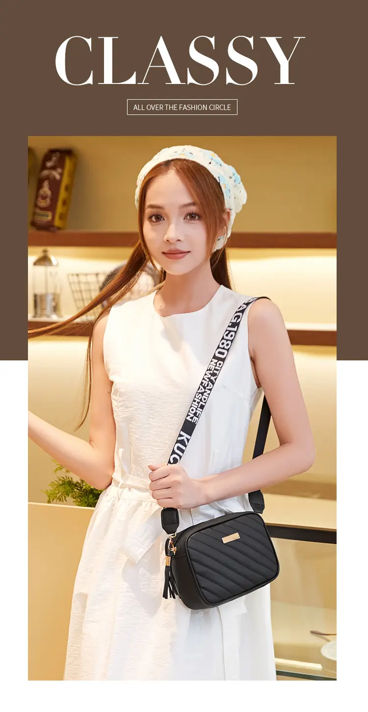 Women's Red Quilted Crossbody Bag with Letter Strap — feature 1