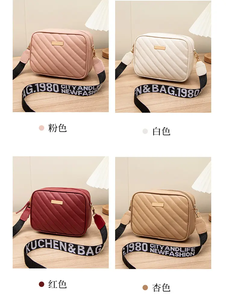 Women's Red Quilted Crossbody Bag with Letter Strap — feature 16