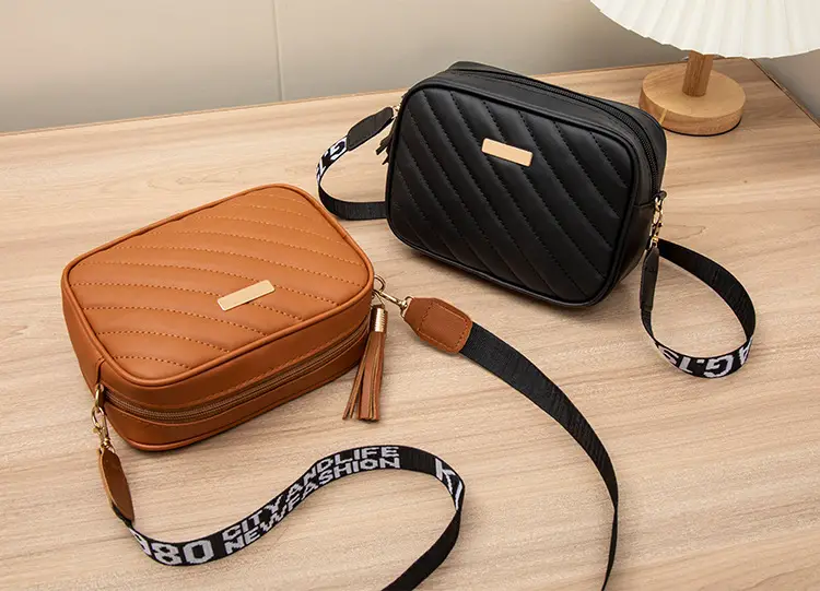 Women's Red Quilted Crossbody Bag with Letter Strap — feature 18