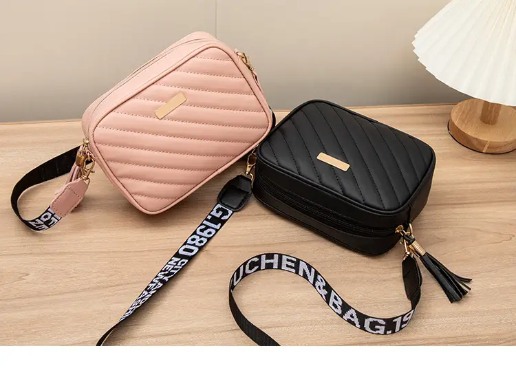 Women's Red Quilted Crossbody Bag with Letter Strap — feature 20