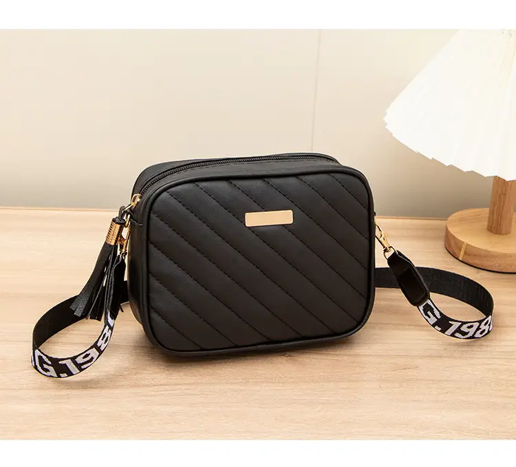 Women's Red Quilted Crossbody Bag with Letter Strap — feature 23