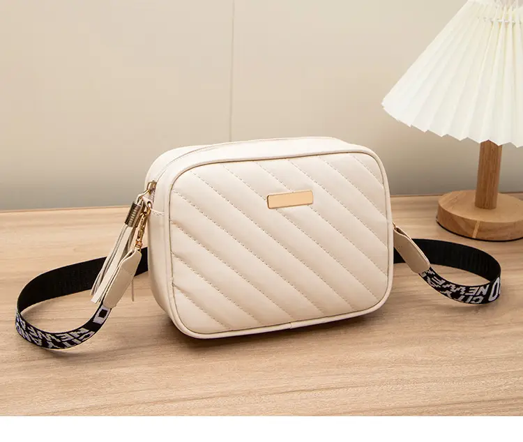Women's Red Quilted Crossbody Bag with Letter Strap — feature 27