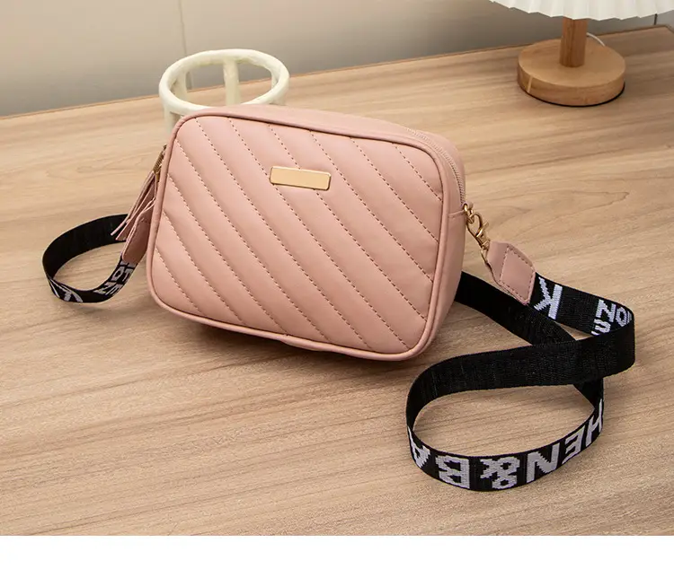 Women's Red Quilted Crossbody Bag with Letter Strap — feature 29