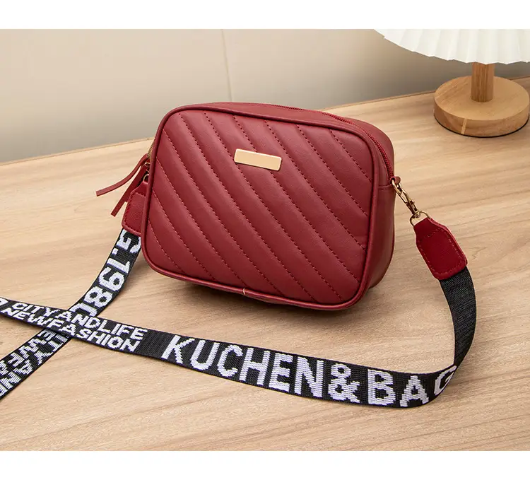 Women's Red Quilted Crossbody Bag with Letter Strap — feature 31
