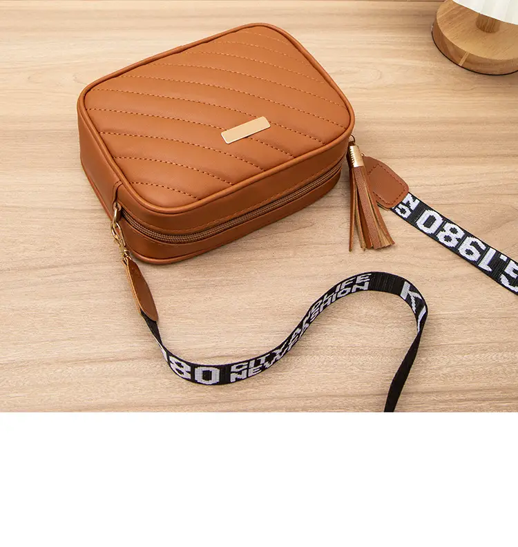Women's Red Quilted Crossbody Bag with Letter Strap — feature 32