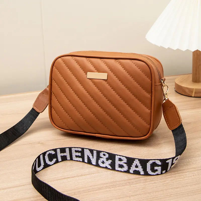 Women's Red Quilted Crossbody Bag with Letter Strap - Image 3