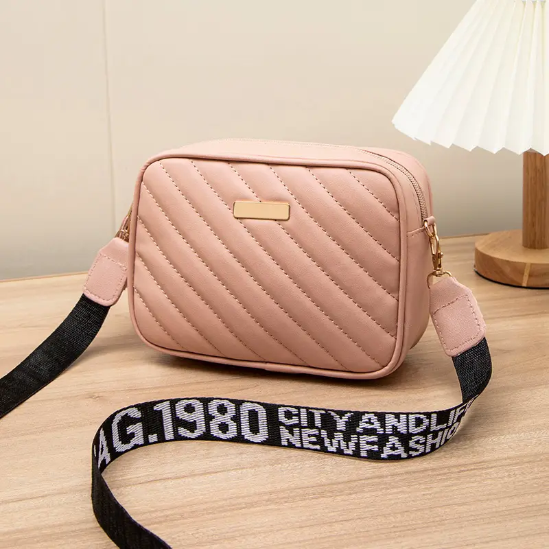Women's Red Quilted Crossbody Bag with Letter Strap - Image 5