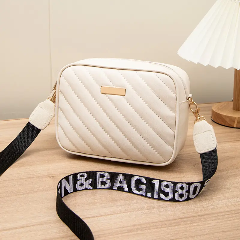 Women's Red Quilted Crossbody Bag with Letter Strap - Image 6