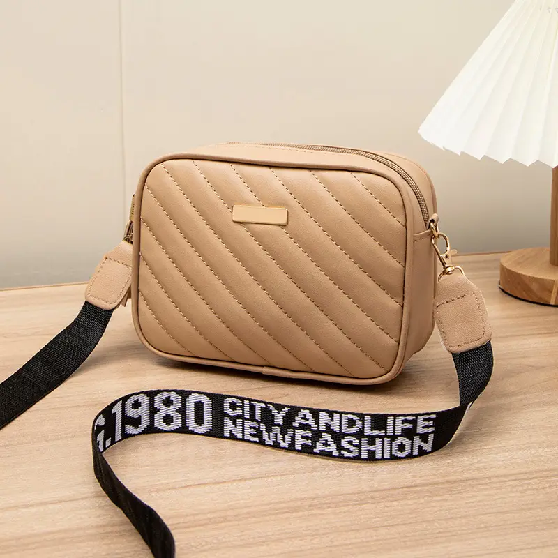 Women's Red Quilted Crossbody Bag with Letter Strap - Image 7