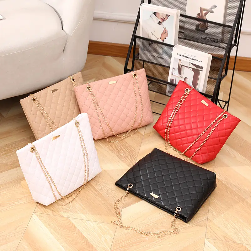 Diamond Embroidered Women's Tote Bag with Chain Shoulder Bag