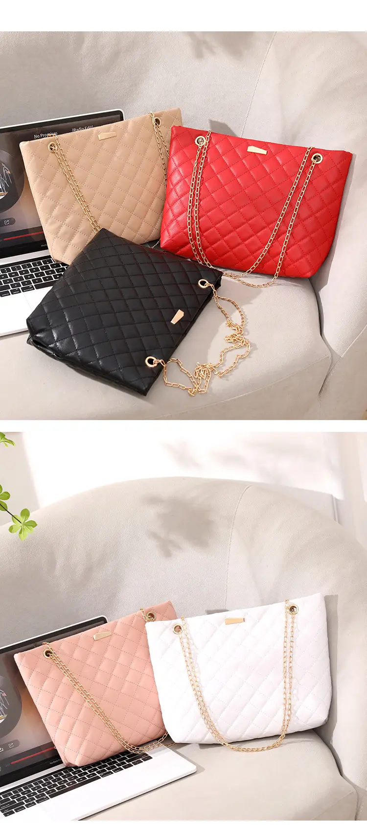 Diamond Embroidered Women's Tote Bag with Chain Shoulder Bag — feature 14