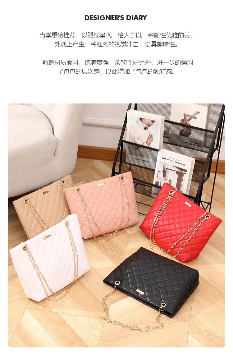 Diamond Embroidered Women's Tote Bag with Chain Shoulder Bag — feature 2
