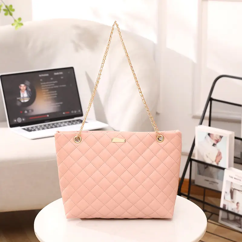 Diamond Embroidered Women's Tote Bag with Chain Shoulder Bag