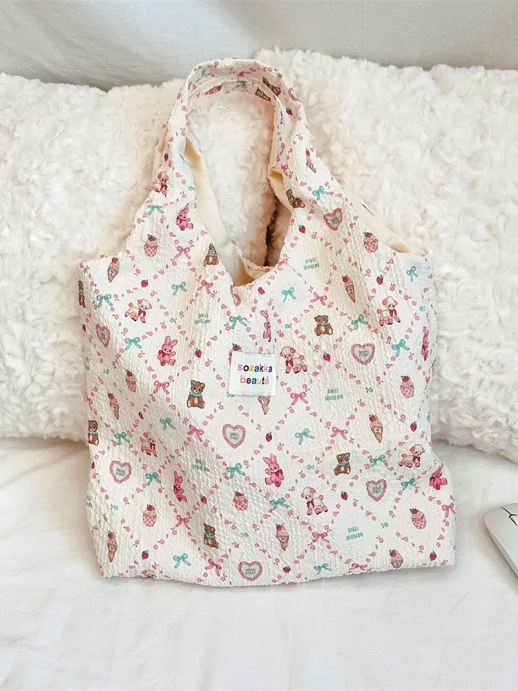 White Floral Embossed Canvas Bag for Summer - Image 17