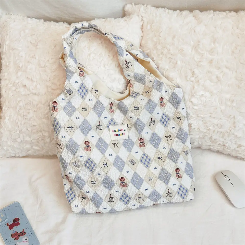 White Floral Embossed Canvas Bag for Summer - Image 2