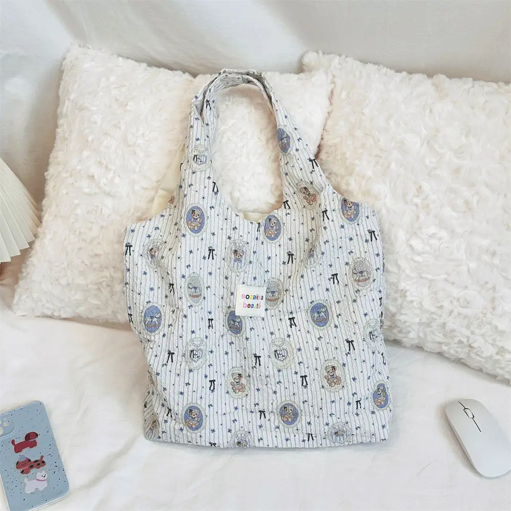 White Floral Embossed Canvas Bag for Summer - Image 3