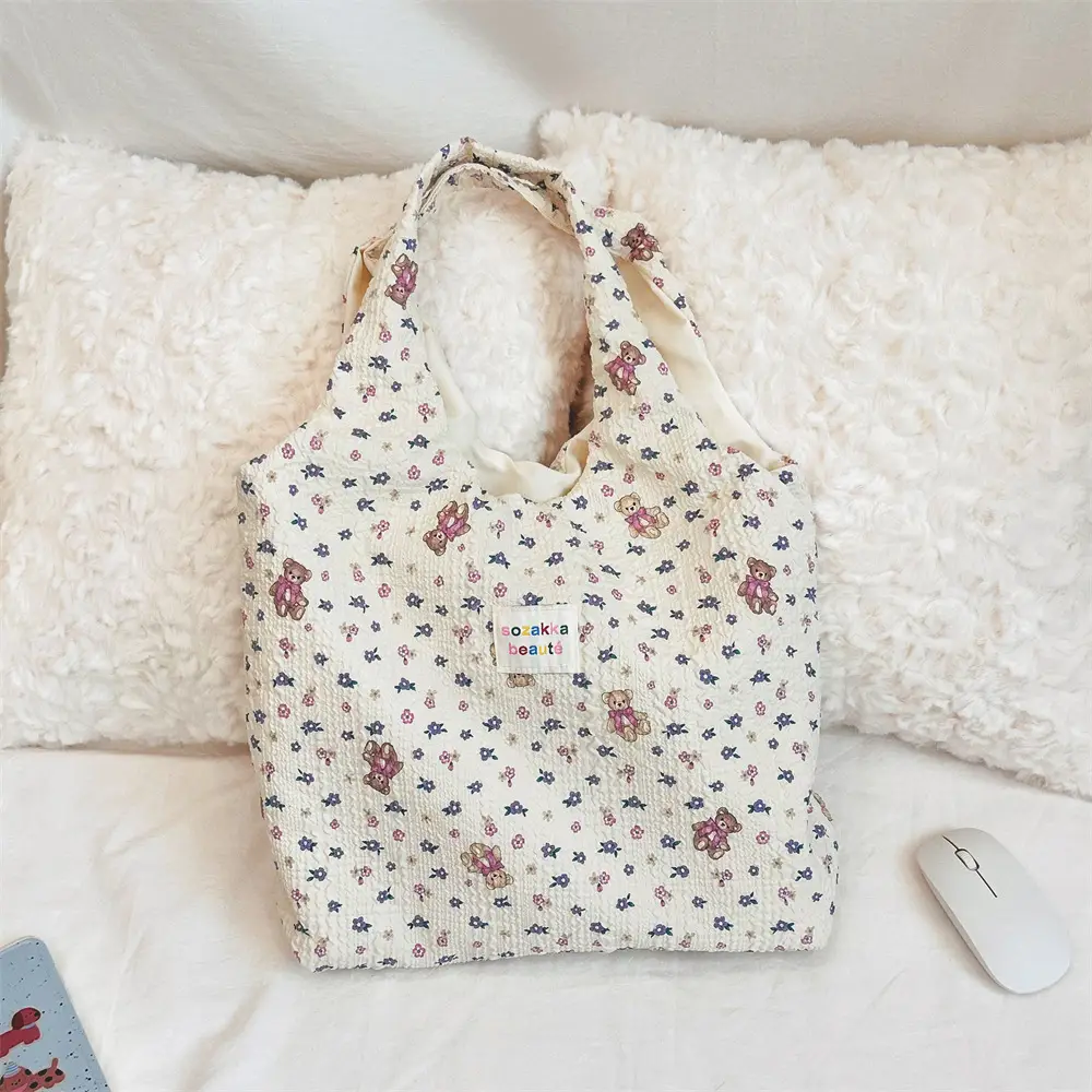 White Floral Embossed Canvas Bag for Summer - Image 8
