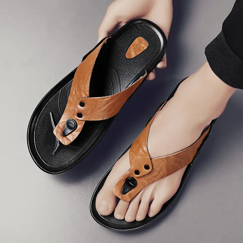 Cross-border men's sandals and slippers summer foreign trade outdoor leather flip-flops sandals leather beach men's sandals slippers - Image 5