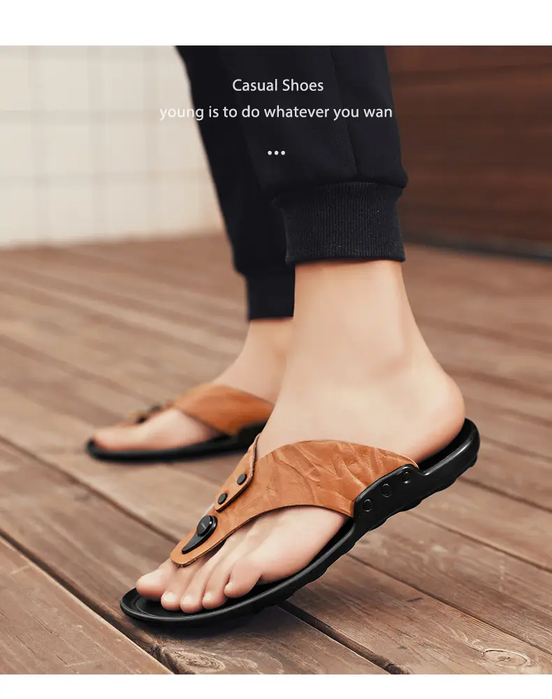 Cross-border men's sandals and slippers summer foreign trade outdoor leather flip-flops sandals leather beach men's sandals slippers — feature 10