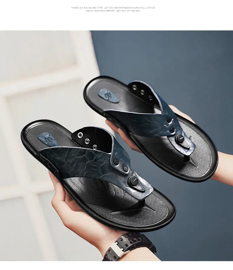 Cross-border men's sandals and slippers summer foreign trade outdoor leather flip-flops sandals leather beach men's sandals slippers — feature 13