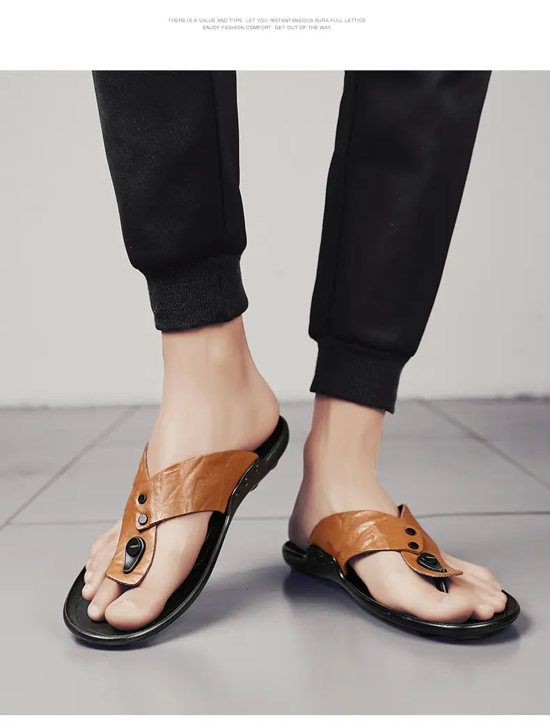 Cross-border men's sandals and slippers summer foreign trade outdoor leather flip-flops sandals leather beach men's sandals slippers — feature 16