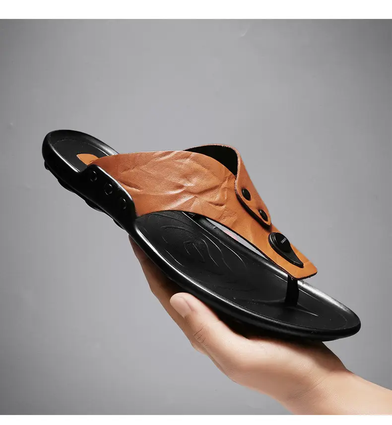 Cross-border men's sandals and slippers summer foreign trade outdoor leather flip-flops sandals leather beach men's sandals slippers — feature 17