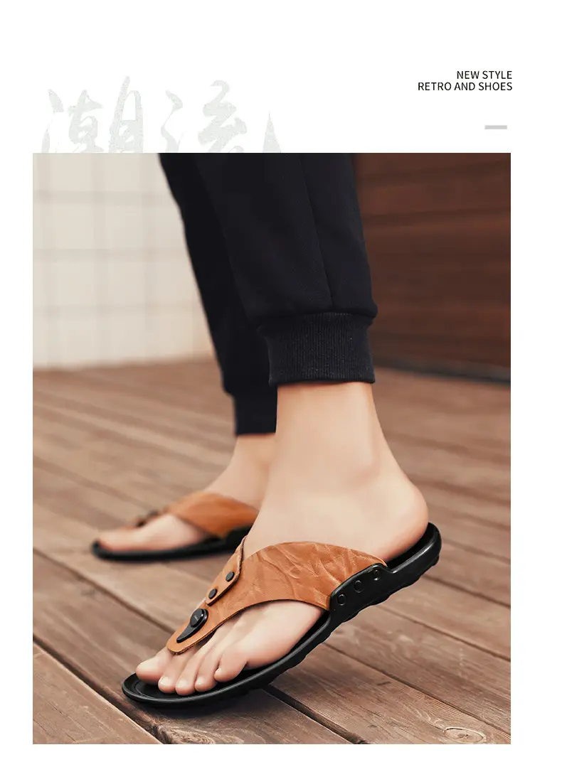 Cross-border men's sandals and slippers summer foreign trade outdoor leather flip-flops sandals leather beach men's sandals slippers — feature 2