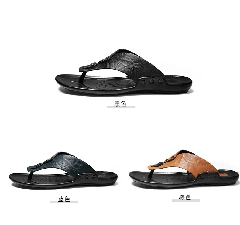 Cross-border men's sandals and slippers summer foreign trade outdoor leather flip-flops sandals leather beach men's sandals slippers — feature 4