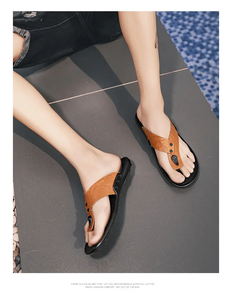 Cross-border men's sandals and slippers summer foreign trade outdoor leather flip-flops sandals leather beach men's sandals slippers — feature 9