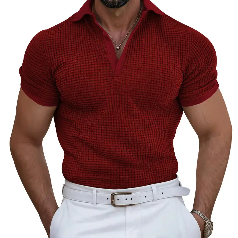 Men's Black Waffled Polo Shirt Collar Summer — feature 11