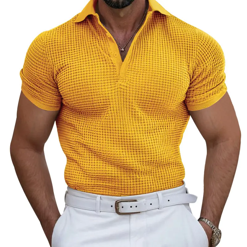 Men's Black Waffled Polo Shirt Collar Summer — feature 2