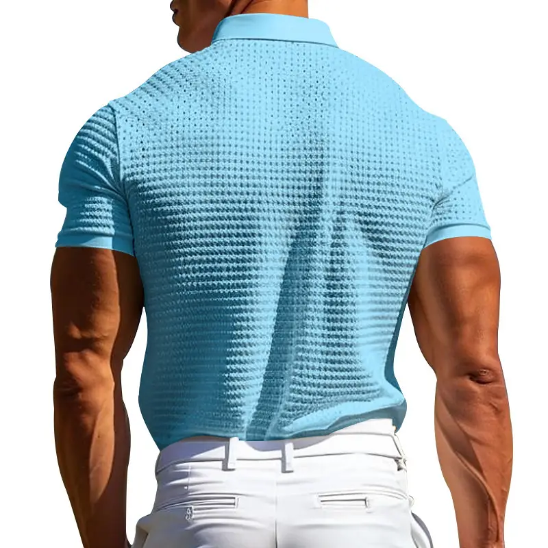 Men's Black Waffled Polo Shirt Collar Summer — feature 30