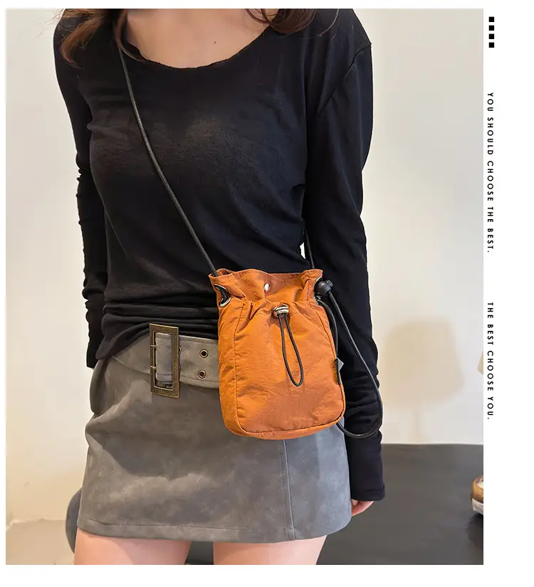 Women's Drawstring Phone Bag Beige Nylon Lightweight — feature 1